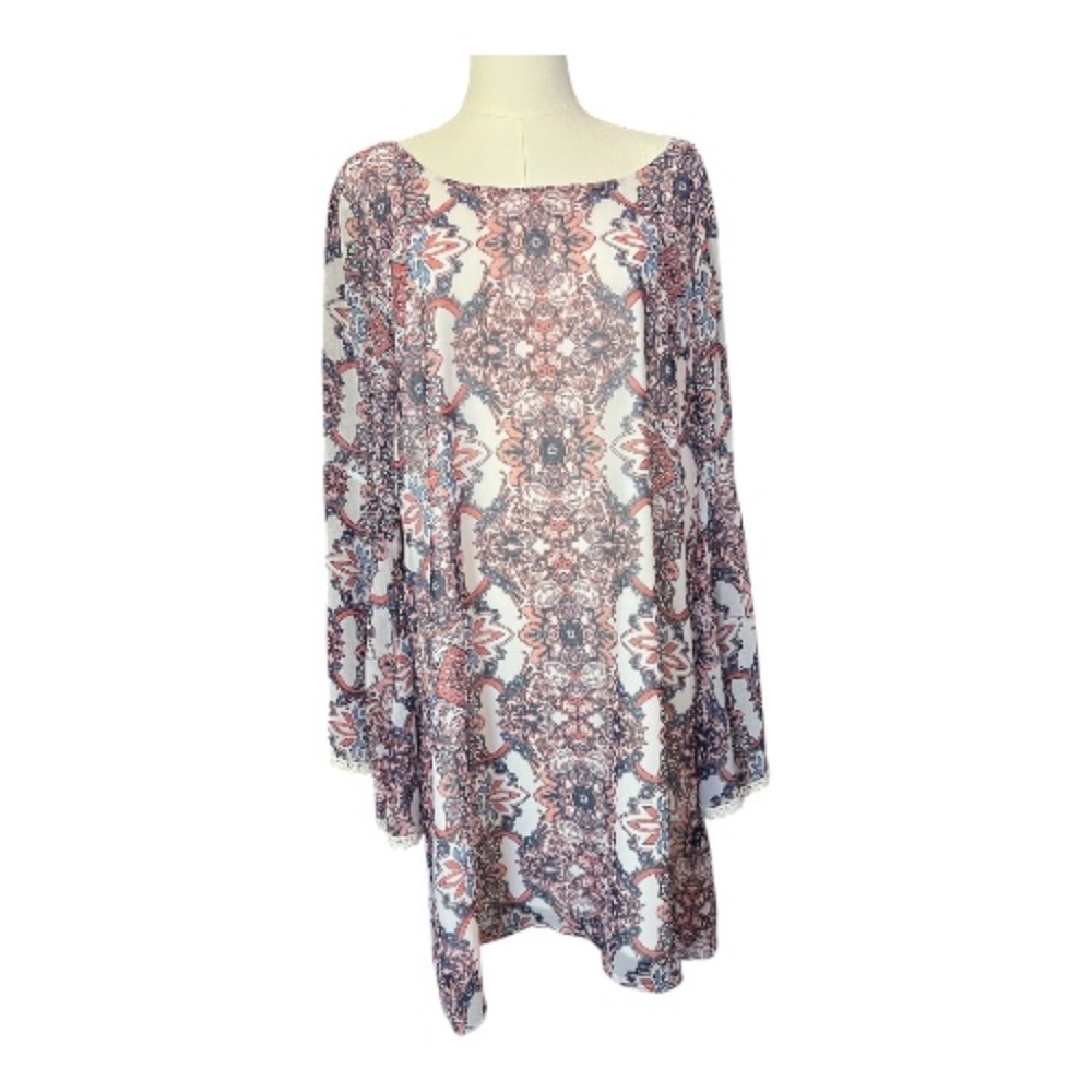 EUC Xhilaration blue & dusty rose floral V-back dress – size XL